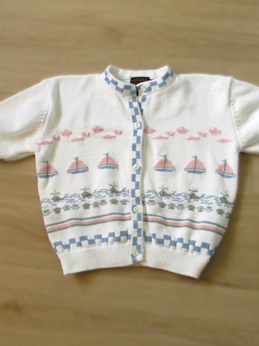 Vintage 1990 Eddie Bauer Whale Sailboat Cardigan Sweater Cotton XL Coastal